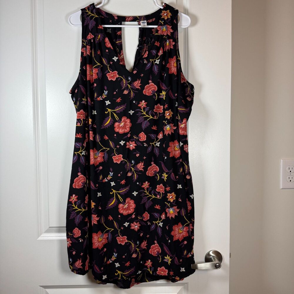 Old Navy Sleeveless Swing Dress Black Floral Mini Size XXL